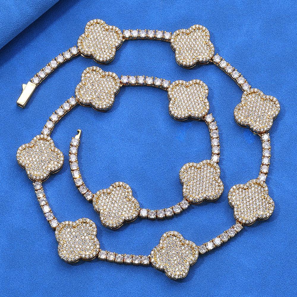 Women's S925 Sterling Silver Clover Tennis Chain | Iced Out Zircon Necklace | Premium Gold Chain Rapper Style | Caratix - CaratixJewelry