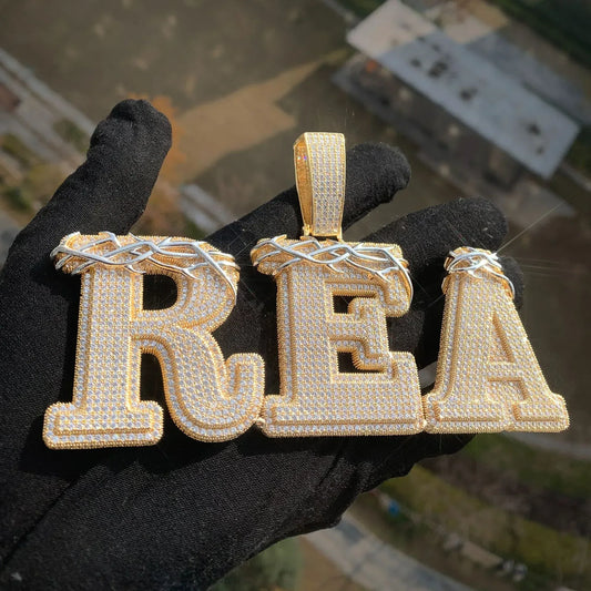 Crown Thorn Letter Pendant | Iced Out Hip Hop Custom Initial Men’s Necklace - CaratixJewelry