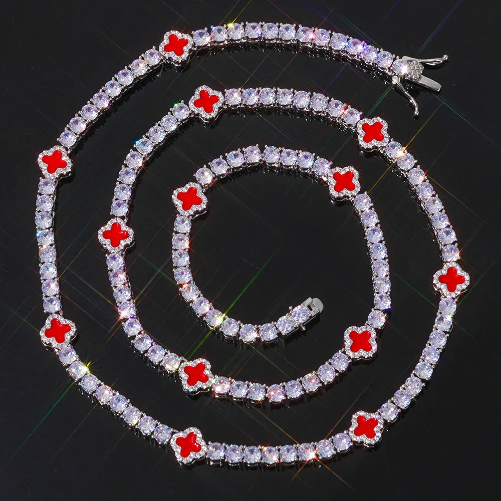 5mm Men's S925 Sterling Silver Clover Tennis Chain | Iced Out Zircon Necklace | Premium Gold Chain Rapper Aesthetic | Caratix - CaratixJewelry