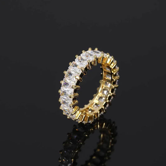 6mm Single-Row T-Shaped Zircon Ring with 18K Gold Plating for Men and Women | Trendy Hip Hop Jewelry | Caratix Jewelry - CaratixJewelry