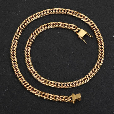 7mm/9mm Dual-Woven Six-Sided Cuban Chain Necklace with Dragon Head Clasp Gold Plated Titanium Steel for Men | Caratix Jewelry - CaratixJewelry