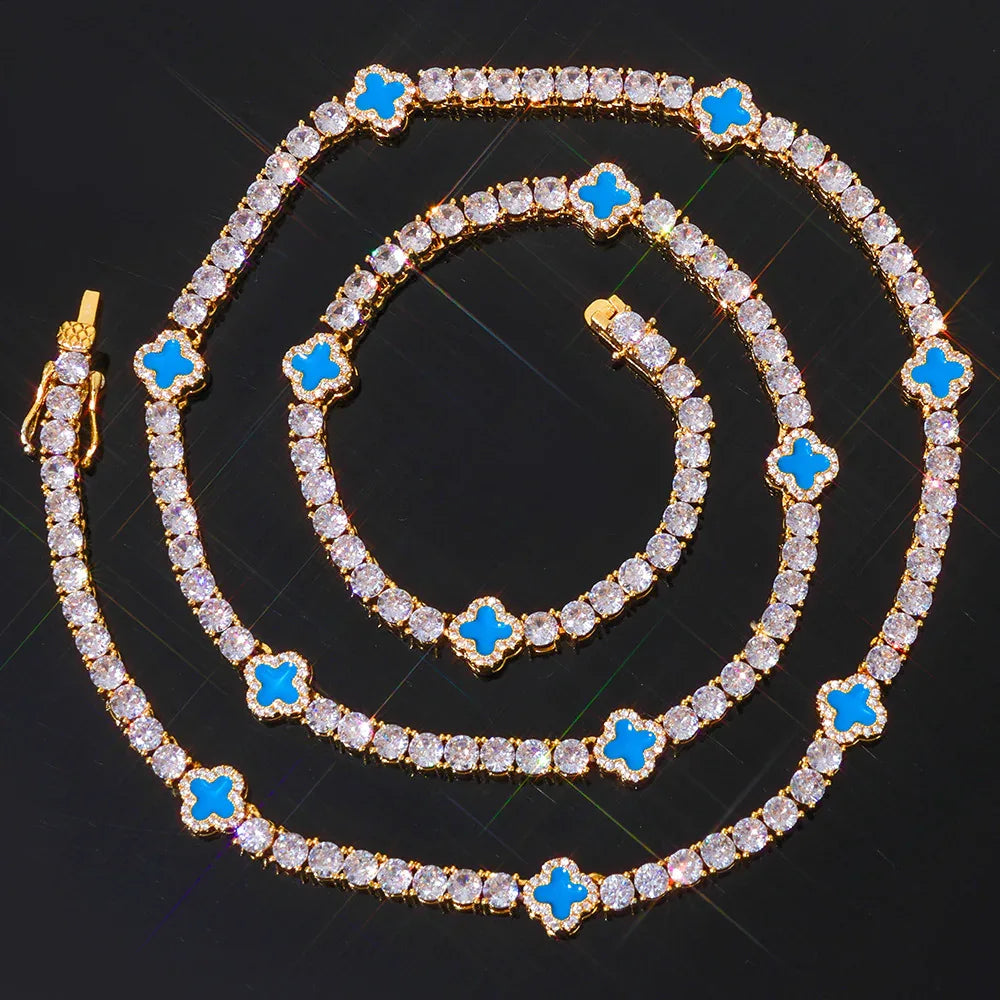 5mm Men's S925 Sterling Silver Clover Tennis Chain | Iced Out Zircon Necklace | Premium Gold Chain Rapper Aesthetic | Caratix - CaratixJewelry