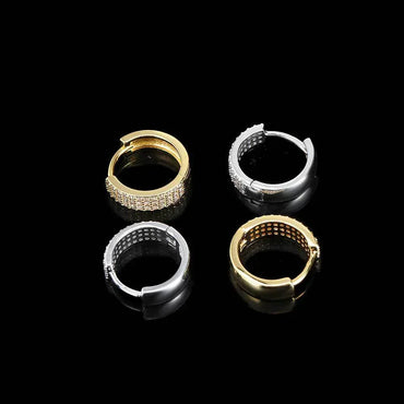 Square Hoop Earrings with Micro-Pave 3-Row Zircon Stones for Men and Women | Trendy Hip Hop Jewelry | Caratix Jewelry - CaratixJewelry