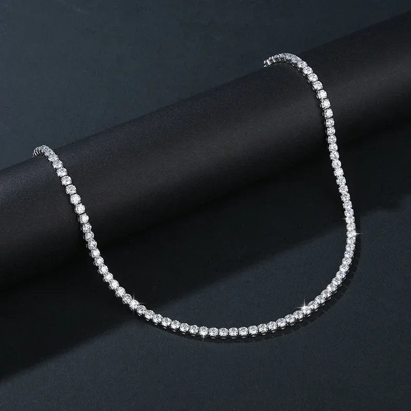 Iced-Out Moissanite Necklace – S925 Sterling Silver Clavicle & Choker Chain Luxury Jewelry for Women - CaratixJewelry
