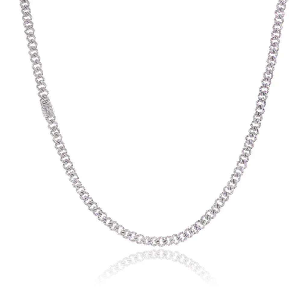 5mm Single-Row Moissanite Cuban Link Chain for Men – S925 Sterling Silver Luxury Hip Hop Necklace - CaratixJewelry