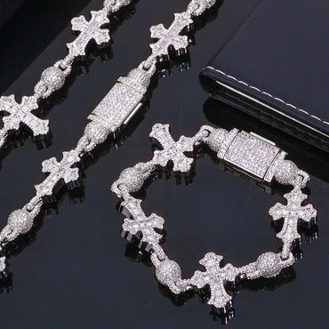 Custom Vintage Baguette Cross Ball Bracelet | Iced Out Round Bead Rapper Chain | Caratix - CaratixJewelry