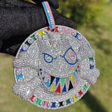 Iced Out Round Disc Pendant Necklace – Hip Hop Enamel Drip CZ Trendy Jewelry - CaratixJewelry