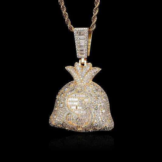 Money Bag Ice Pendant Zircon Hip Hop Jewelry Necklace for Men | Caratix Jewelry - CaratixJewelry
