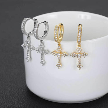 Zircon Cross Stud Earrings with Silver Pin for Men and Women | Trendy Hip Hop Jewelry | Caratix Jewelry - CaratixJewelry