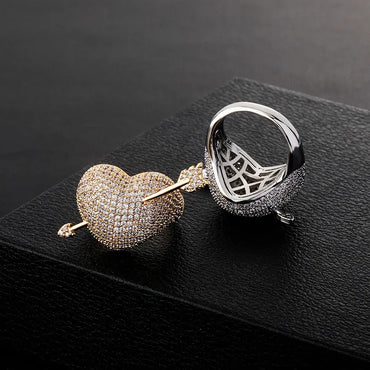 3D Cupid's Arrow Heart Ring | Iced Out Zirconia Couple's Band | Caratix