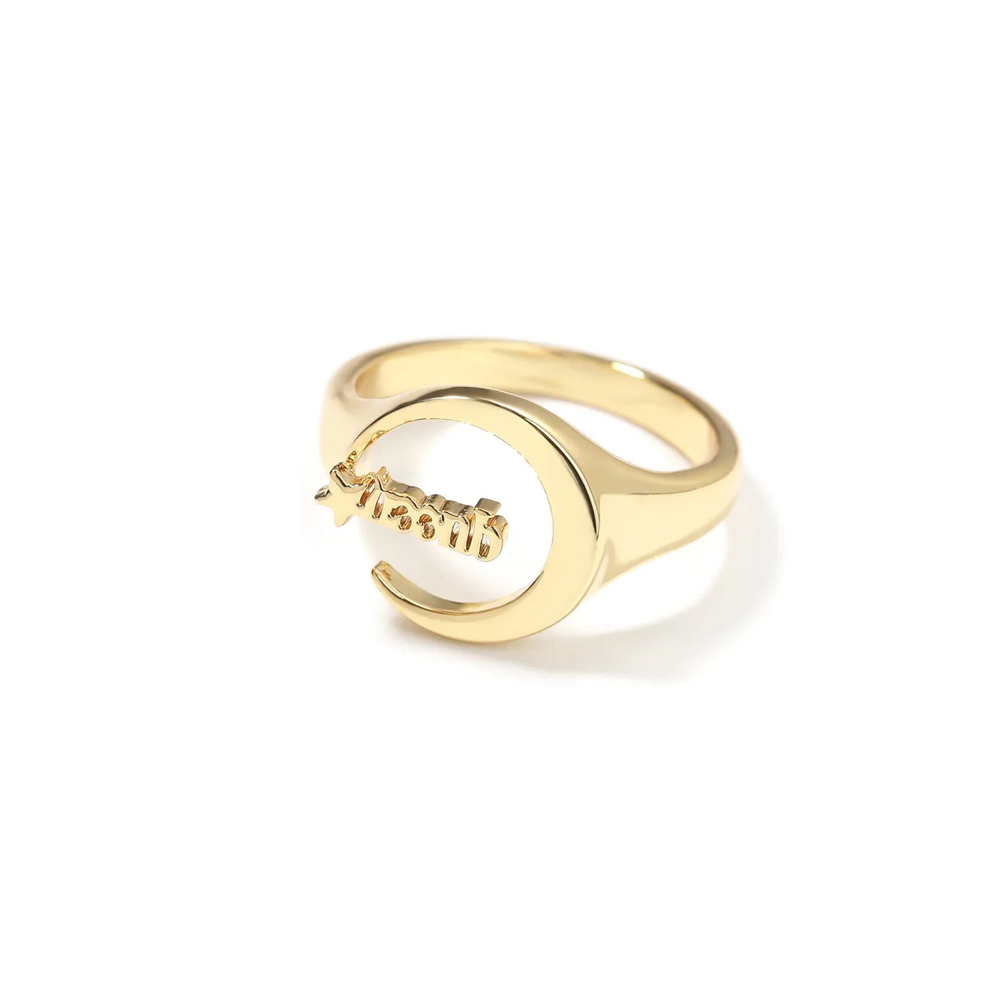 Custom Star & Moon Ring | Minimalist Personalized Initial Band | Caratix