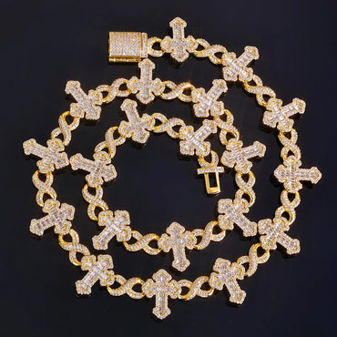 Custom 15mm Infinite 8-Link Baguette Cross Necklace | Heavy Gold Chain for Rapper | Caratix - CaratixJewelry