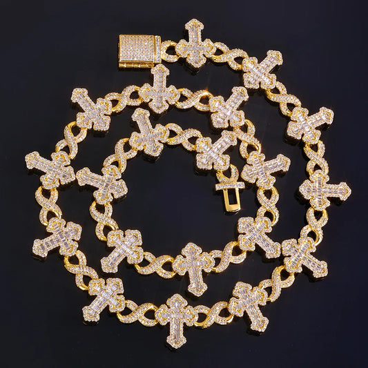 Custom 15mm Mixed Baguette Cross Necklace | Infinity 8-Link Rapper Iced Out Chain | Caratix - CaratixJewelry