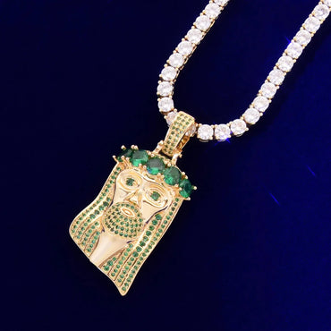 Men's Micro Face Necklace | Premium Copper Emerald Stone Pendant - CaratixJewelry