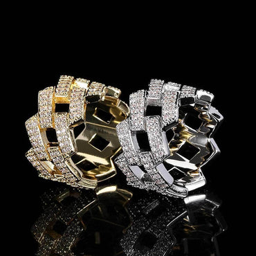 14mm -Shaped Cuban Ring with Double Row Zircon Stones and 18K Gold Plating for Men | Trendy Hip Hop Jewelry | Caratix Jewelry - CaratixJewelry