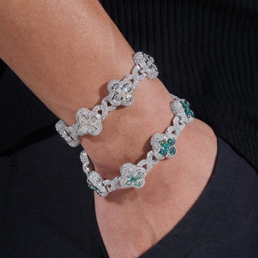 18mm Four-Leaf Clover Moissanite Cuban Link Bracelet – S925 Sterling Silver Iced-Out Hip Hop Streetwear Jewelry - CaratixJewelry