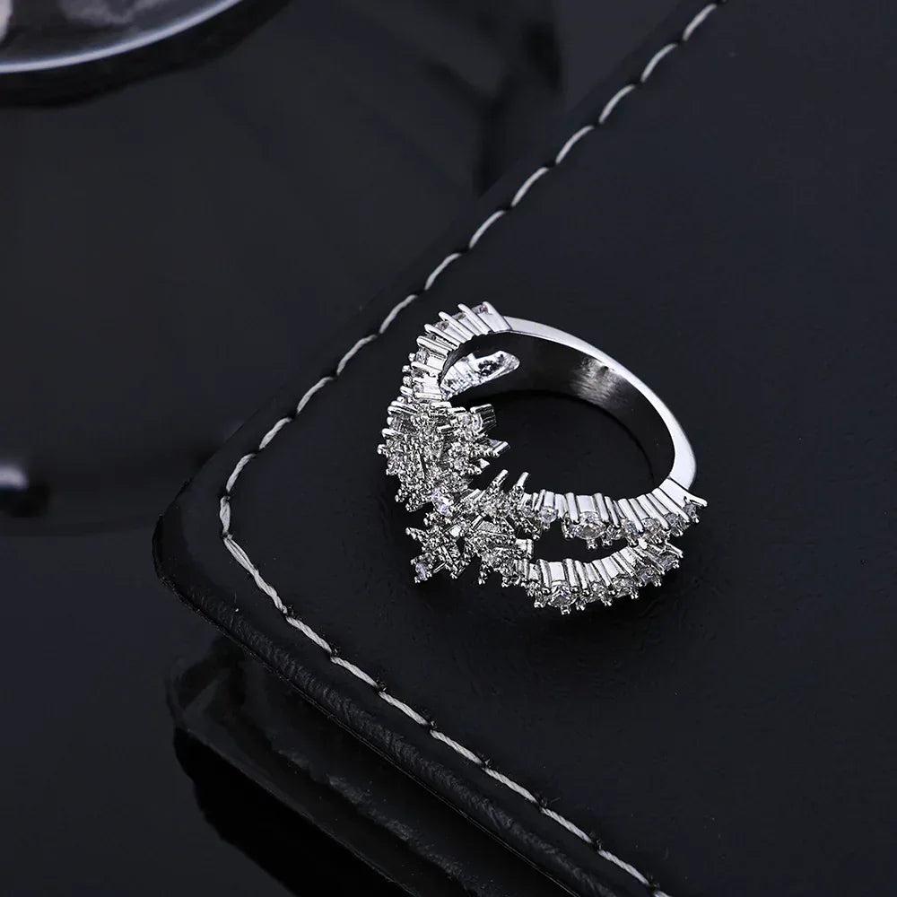Iced Out Snowflake Ring Double Row Zircon Hip Hop Jewelry | Caratix Jewelry - CaratixJewelry