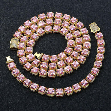 Custom 10mm Pink Baguette Sugar Link Bracelet Gold Chain Style for Rapper | Caratix - CaratixJewelry