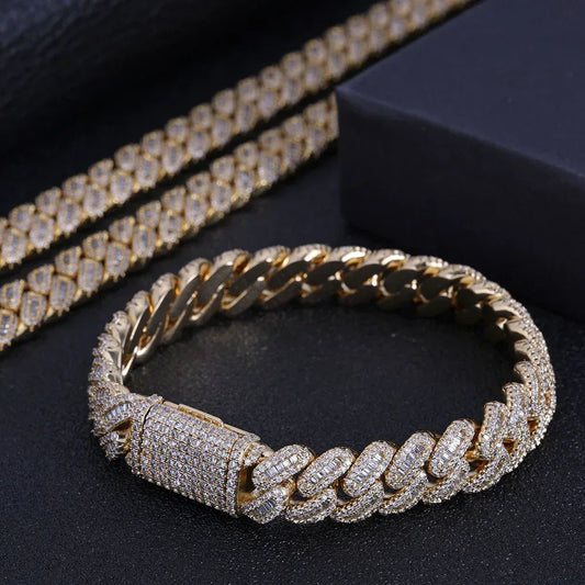 12mm T Cut Zircon Cuban Chain Necklace Hip Hop Jewelry - CaratixJewelry