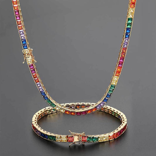 4mm Color Tennis Chain Square Zircon Hip Hop Jewelry Necklace | Caratix Jewelry - CaratixJewelry