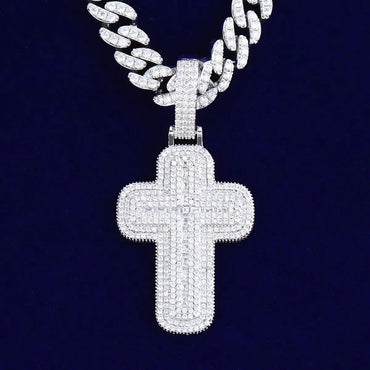 Iced Out Chunky Cross Pendant | Women's Thick "Puff" 3D Necklace | Premium Copper CZ Statement Jewelry | Bold & Cute Bling | Caratix - CaratixJewelry