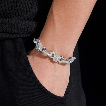 13mm Moissanite Cuban Link Bracelet – S925 Sterling Silver Iced-Out Hip Hop Men’s Jewelry with Figure-8 Flower Clasp - CaratixJewelry