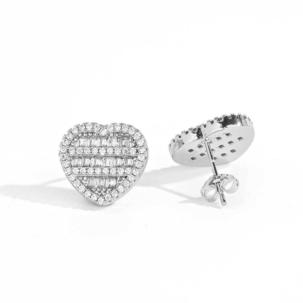 Heart-Shaped Zircon Earrings with Square and Round Design for Men and Women | Vintage Hip Hop Jewelry | Caratix Jewelry - CaratixJewelry