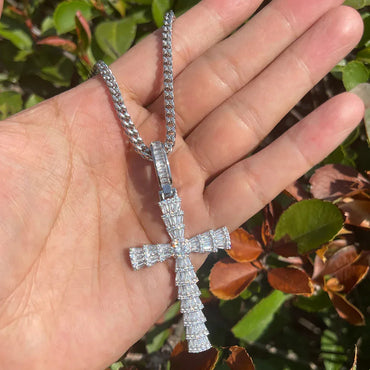 Men's 3D Stacked Crucifix Necklace | Premium Copper CZ "Double Cross" Jewelry - CaratixJewelry