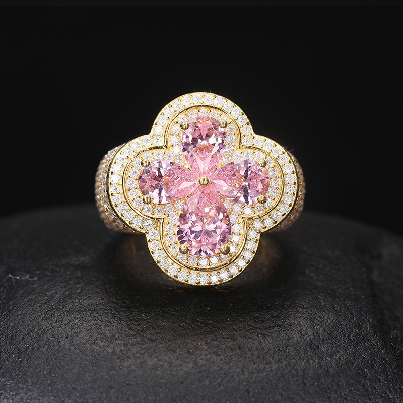 S925 Sterling Silver Moissanite Flower Ring – Ice Out Hip-Hop Luxury Statement Band for Men