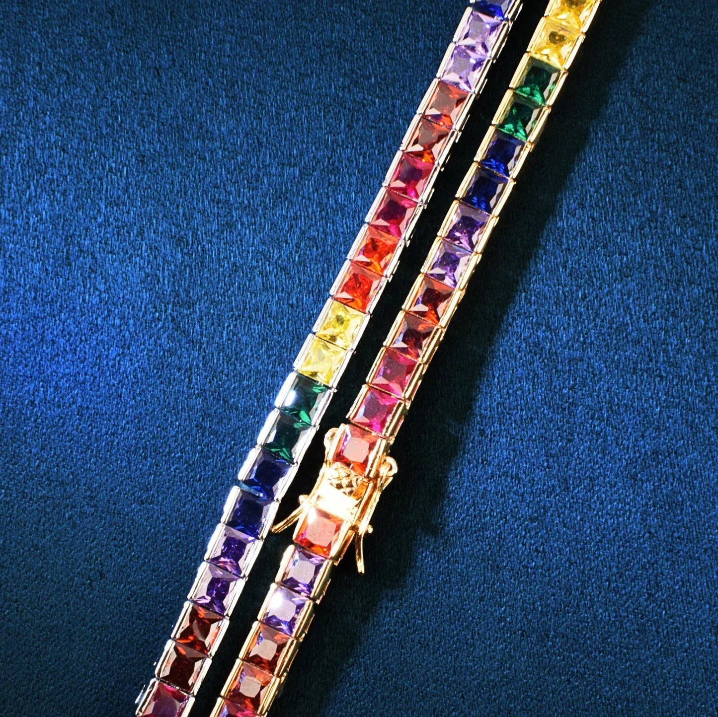 Single Row Rainbow Tennis Chain Necklace with Copper & Colorful Zircon | Hip Hop Jewelry | Caratix Jewelry - CaratixJewelry