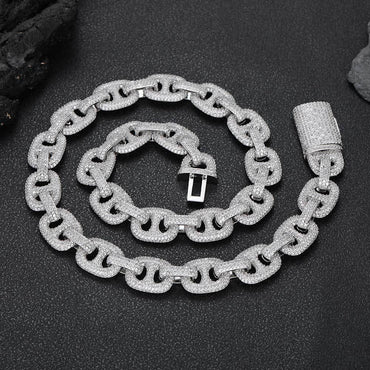 16mm Pig Nose Bubble Cuban Chain Zircon Hip Hop Necklace - CaratixJewelry