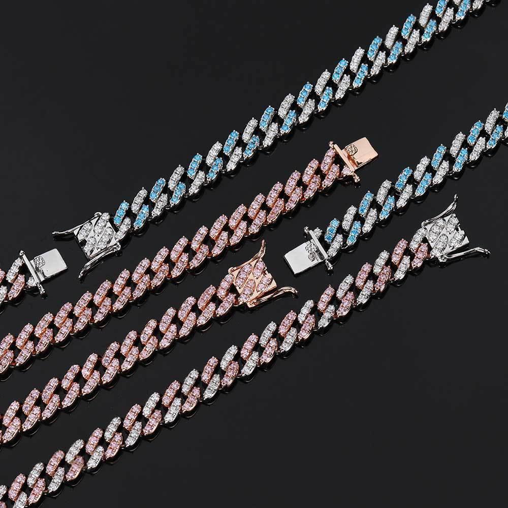 9mm Single Row Cuban Chain Necklace with Zircon Stones - CaratixJewelry