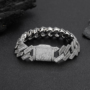 18mm Mixed Link Cuban Chain Bracelet with Zircon - CaratixJewelry