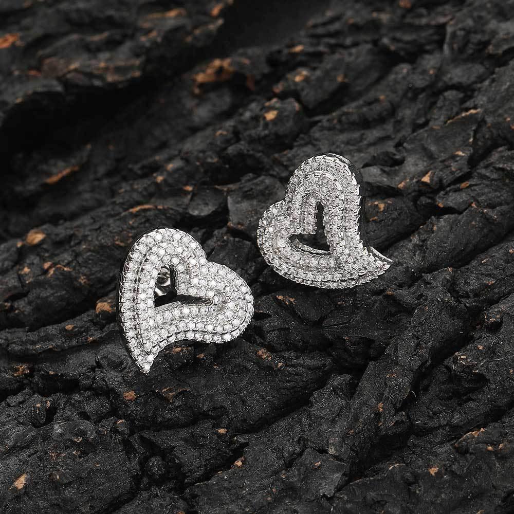 Heart-Shaped Zircon Earrings with Hollow Design for Men and Women | Vintage Hip Hop Jewelry | Caratix Jewelry - CaratixJewelry