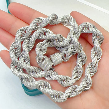 10mm Moissanite Rope Chain Necklace | S925 Silver Hip Hop Jewelry - CaratixJewelry