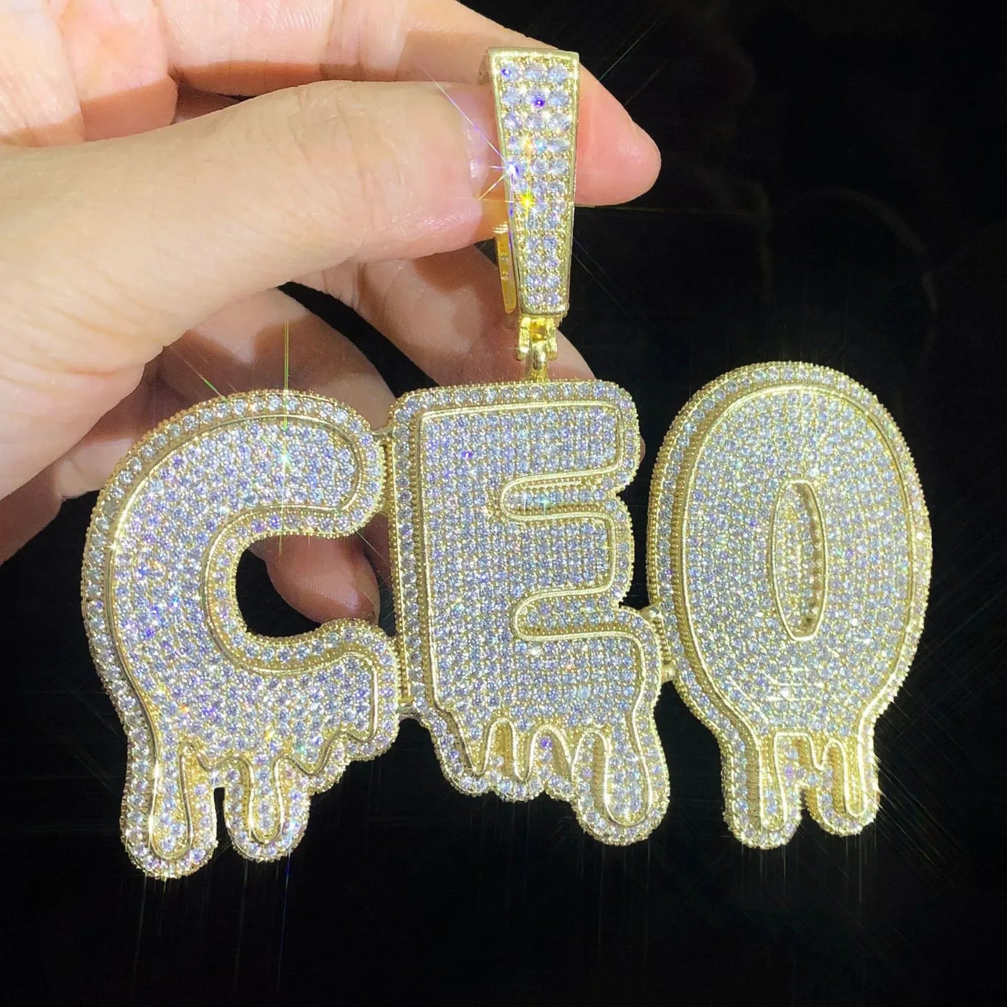 Teardrop Letter Pendant | Gold Plated Iced Out CZ DIY Initial Hip Hop Necklace - CaratixJewelry