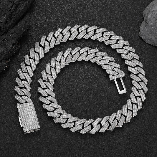 20mm Double Row Cuban Chain Necklace with Square Zircon - CaratixJewelry