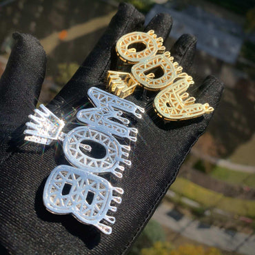 Crown & Teardrop Letter Pendant | Iced Out CZ Hip Hop DIY Custom Men’s Necklace - CaratixJewelry
