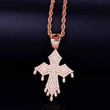 Iced Out "Liquid Drip" Cross Pendant | Men's Melting Hip Hop Necklace | Premium Copper CZ Streetwear Jewelry | Kinetic Style Bling | Caratix - CaratixJewelry