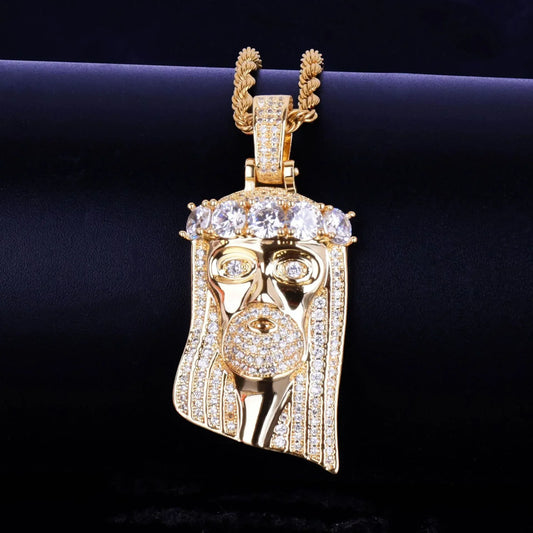 Classic Iced Out Jesus Piece | Men's Religious Hip Hop Pendant | Premium Copper CZ Necklace | God Head Charm | Caratix - CaratixJewelry