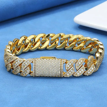 14mm Box Clasp Iced Out Cuban Bracelet Rapper Style | Caratix Jewelry - CaratixJewelry