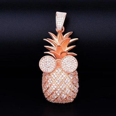 Iced Out 'Cool Pineapple' with Glasses Pendant | Men's Tropical Hip Hop Fruit Necklace | Premium Copper CZ Swag Jewelry | Summer Vacation Bling | Caratix - CaratixJewelry