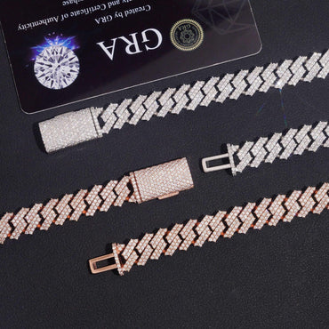 10mm Double-Row Moissanite Cuban Link Chain – S925 Sterling Silver -Cut Iced-Out Hip Hop Men’s Necklace - CaratixJewelry