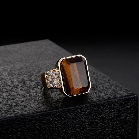 Natural Tiger's Eye Men's Ring | Solid Vintage Signet Band | Caratix