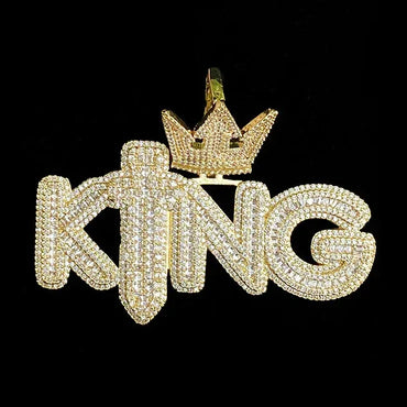 Iced Out Crowned KING Pendant | Men's Royal Statement Necklace - CaratixJewelry