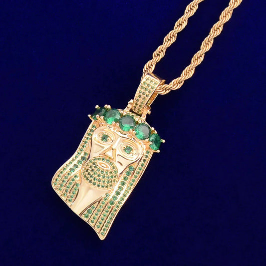 Men's Micro Face Necklace | Premium Copper Emerald Stone Pendant - CaratixJewelry
