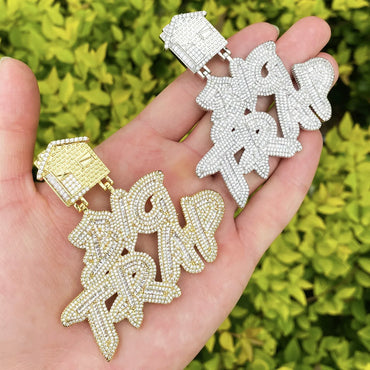 Iced Out "BIG TRAP" Text Pendant | Women's Trap Queen Necklace - CaratixJewelry