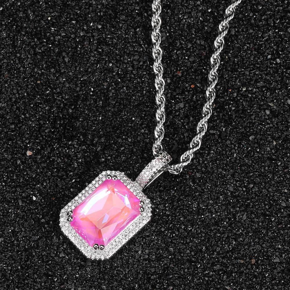 Mocha Fluorescent Square Pendant with Solid Zircon and Colorful Gemstones for Men and Women | Caratix Jewelry - CaratixJewelry