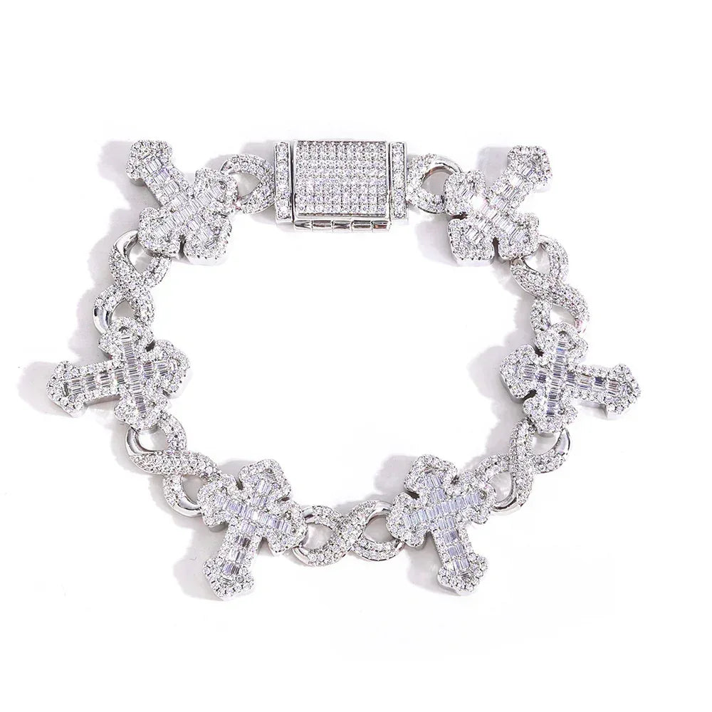 15mm Full Zircon Zero Link Bracelet Square-Cut Detail Gold Chain Rapper Style for Men | Caratix Jewelry - CaratixJewelry