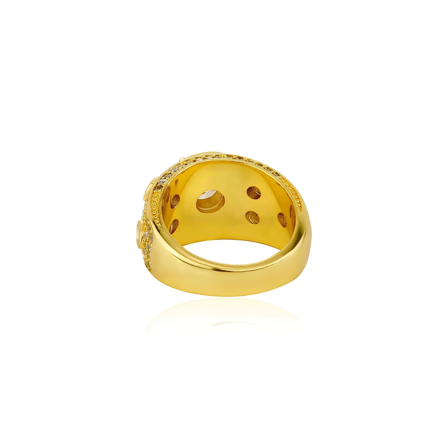 Men's Polka-Dot Iced Out Ring | Wide Band Round Zirconia Grid | Caratix